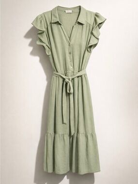 Hollister Sage Green Ruffle-Sleeve  Dress with Tie Waist